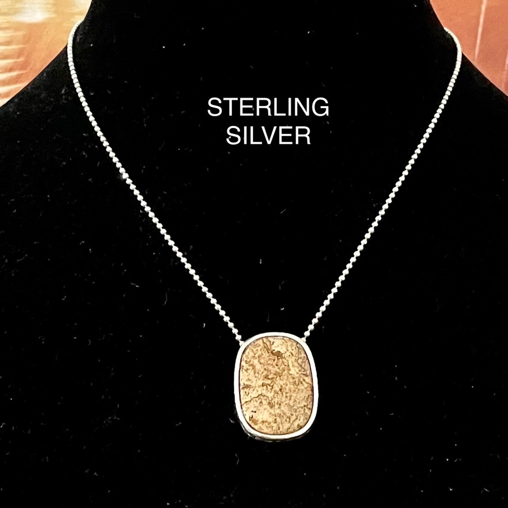 BROWN JASPER PENDANT NECKLACE WOMANS 925 STERLING SILVER DOG TAG CHAIN